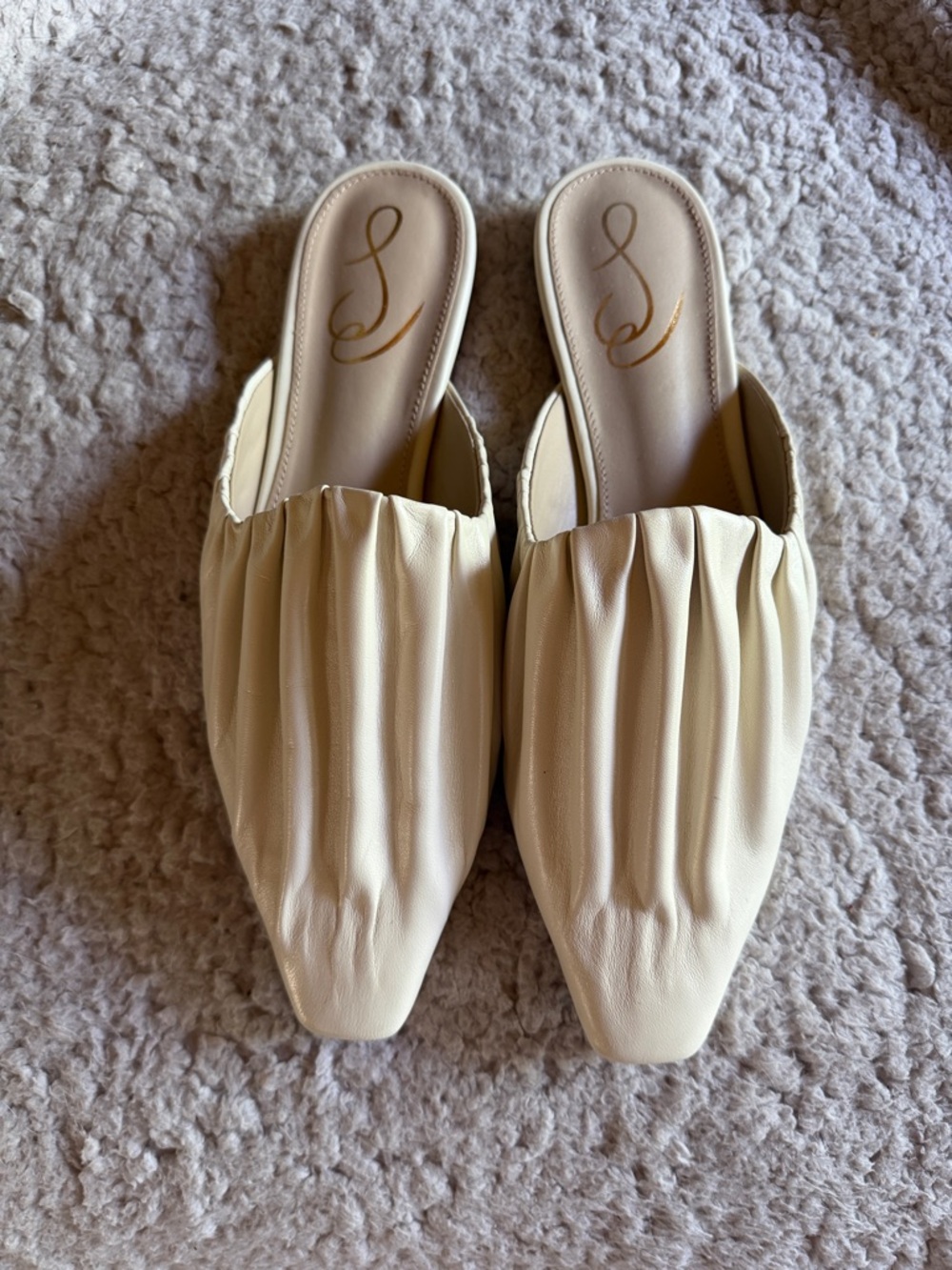 Sam Edelman Cream Ruched Backless Mules